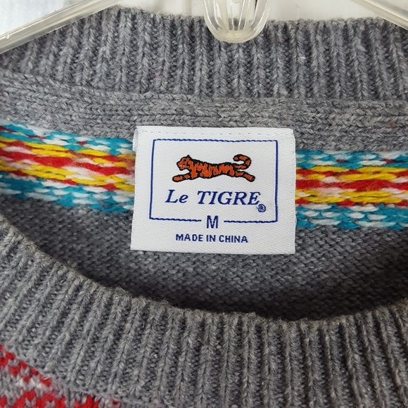 Le Tigre Gray Stripes Crewneck Men's Sweater Med - Picture 3 of 7